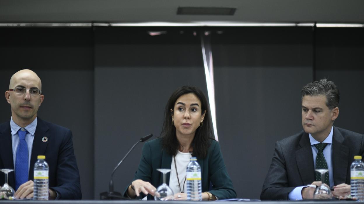 La presidenta de Adif, Isabel Pardo, acompañada del Secretario General de Adif, Guillermo Martínez (2d), y otros órganos de Gobierno de la entidad,