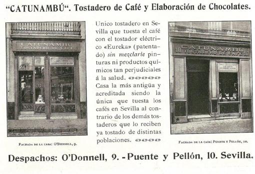 Iustración de 1907 de las tiendas de O’Donnell y Puente y Pellón de Catunambú