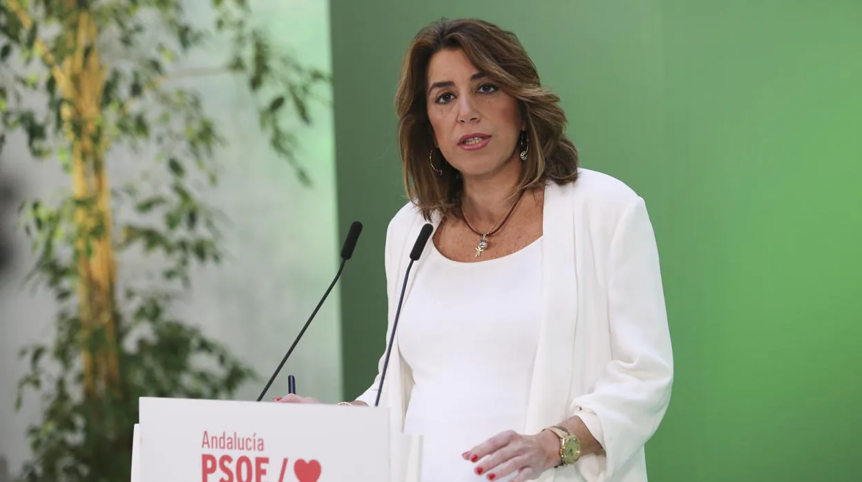 Susana Díaz, secretaria general del PSOE de Andalucía, en una comparecencia en la sede regional