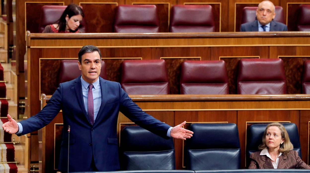 Pedro Sánchez, presidente del Gobierno, en el Congreso de los Diputados