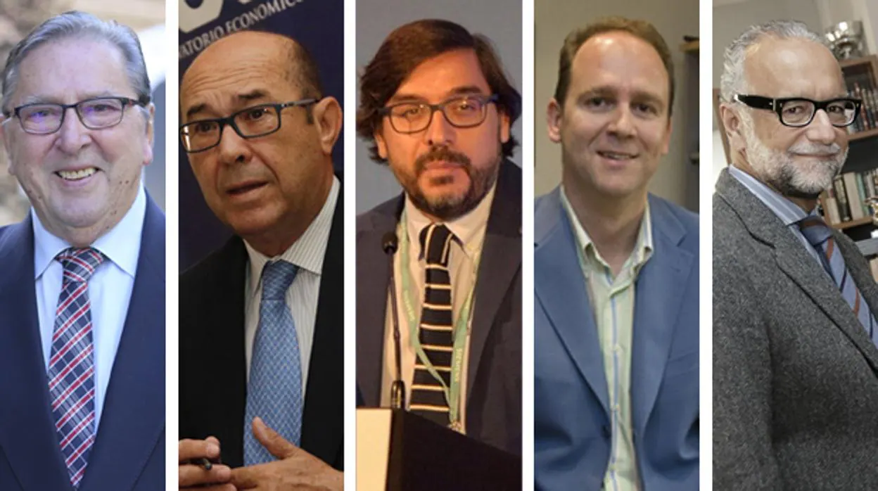 De izquierda a derecha, los economistas Fernando Faces, Francisco Ferraro, José Ignacio Castillo, José Ignacio García Pérez y José María O'Kean