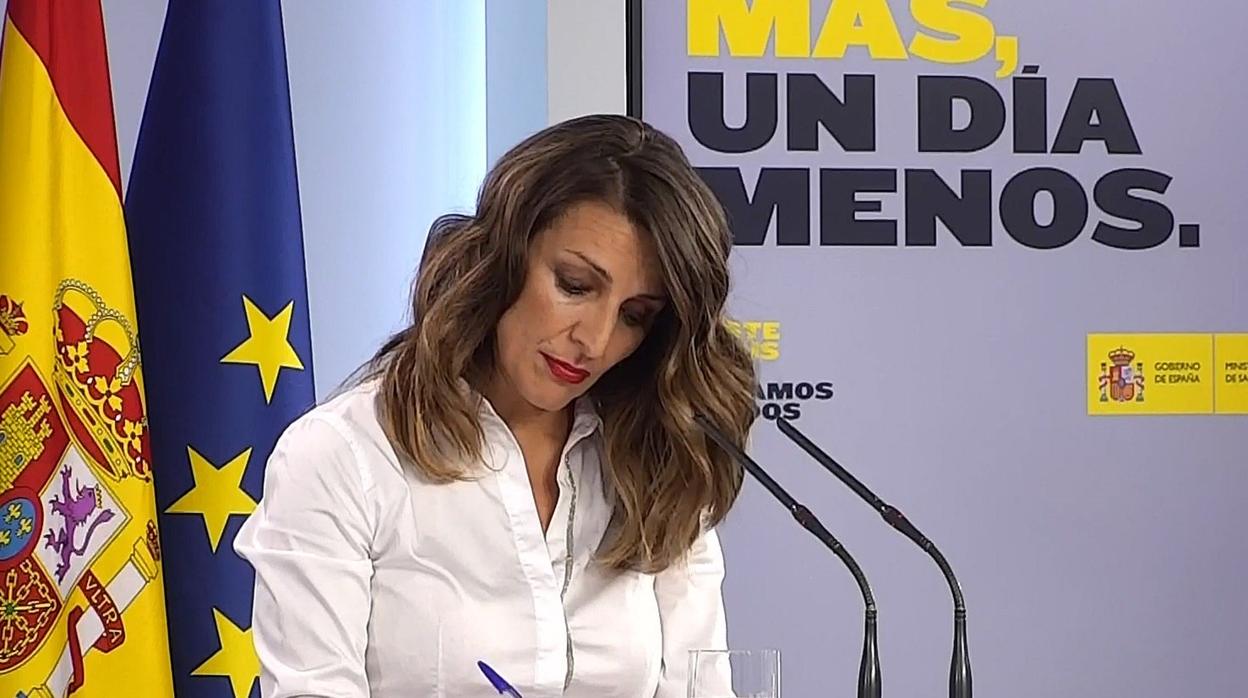 La ministra de Trabajo, Yolanda Díaz, en la rueda de prensa del Consejo de Ministros