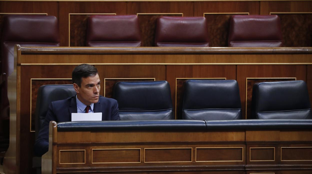 El presidente del Gobierno, Pedro Sánchez, hoy en el Congreso de los Diputados