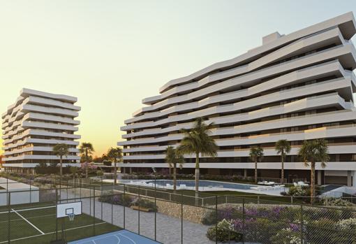 La arquitectura de Azara, a 700 metros de la playa de San Juan, destaca en el horizonte