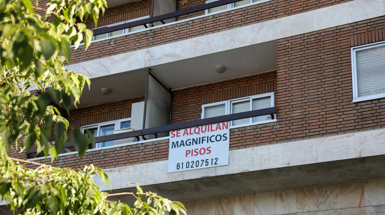 Fotografía de viviendas con carteles de alquiler en el municipio de Montecarmelo, Madrid