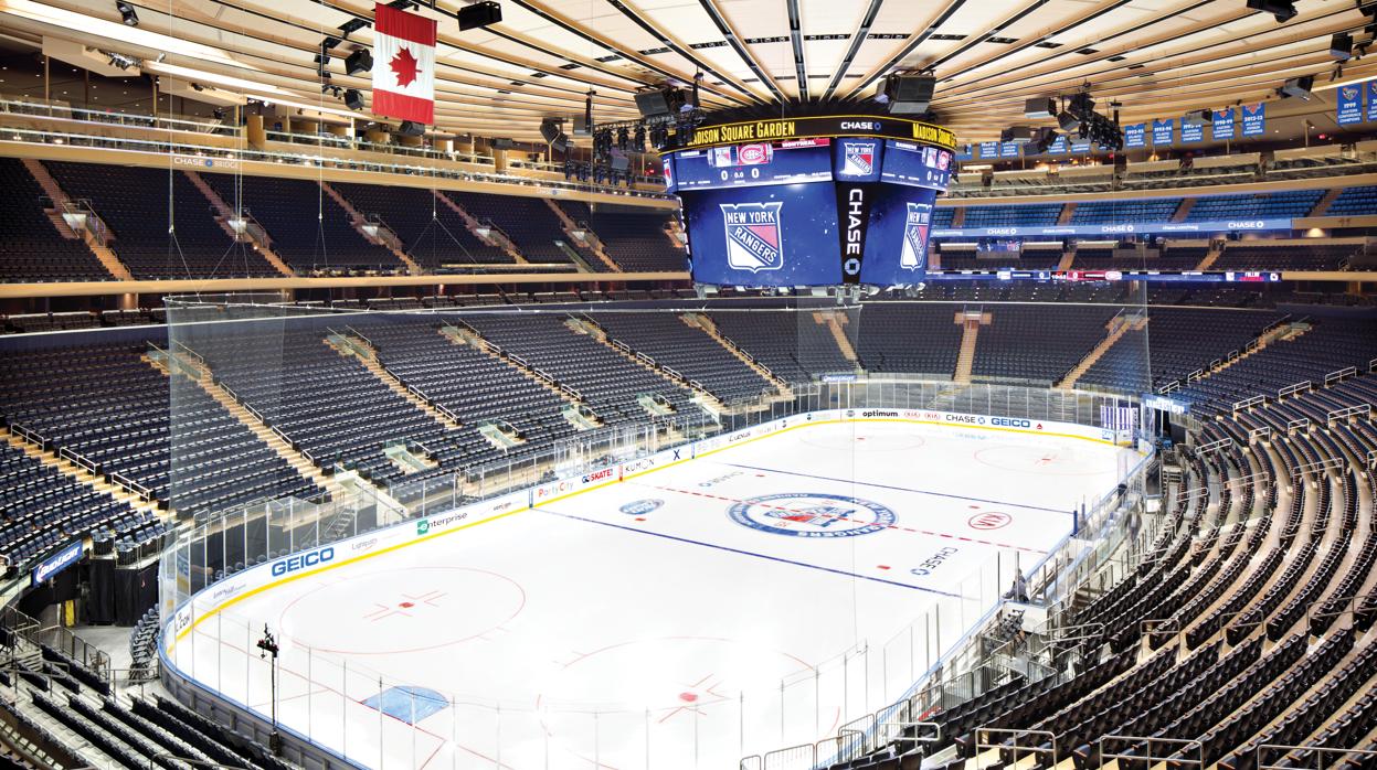 transformación del Madison Square Garden (izq.) en Nueva York.