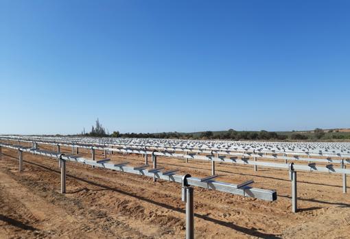 Detalle del montaje del parque solar onubense