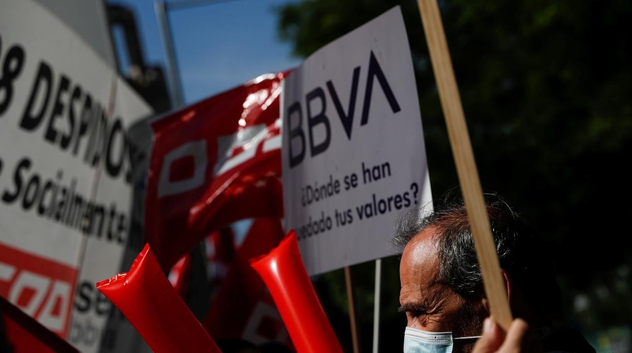 Movilizaciones de trabajadores de BBVA en Madrid