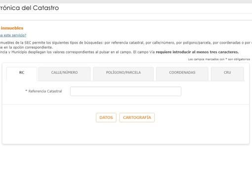 Pantalla del buscador en el Catastro