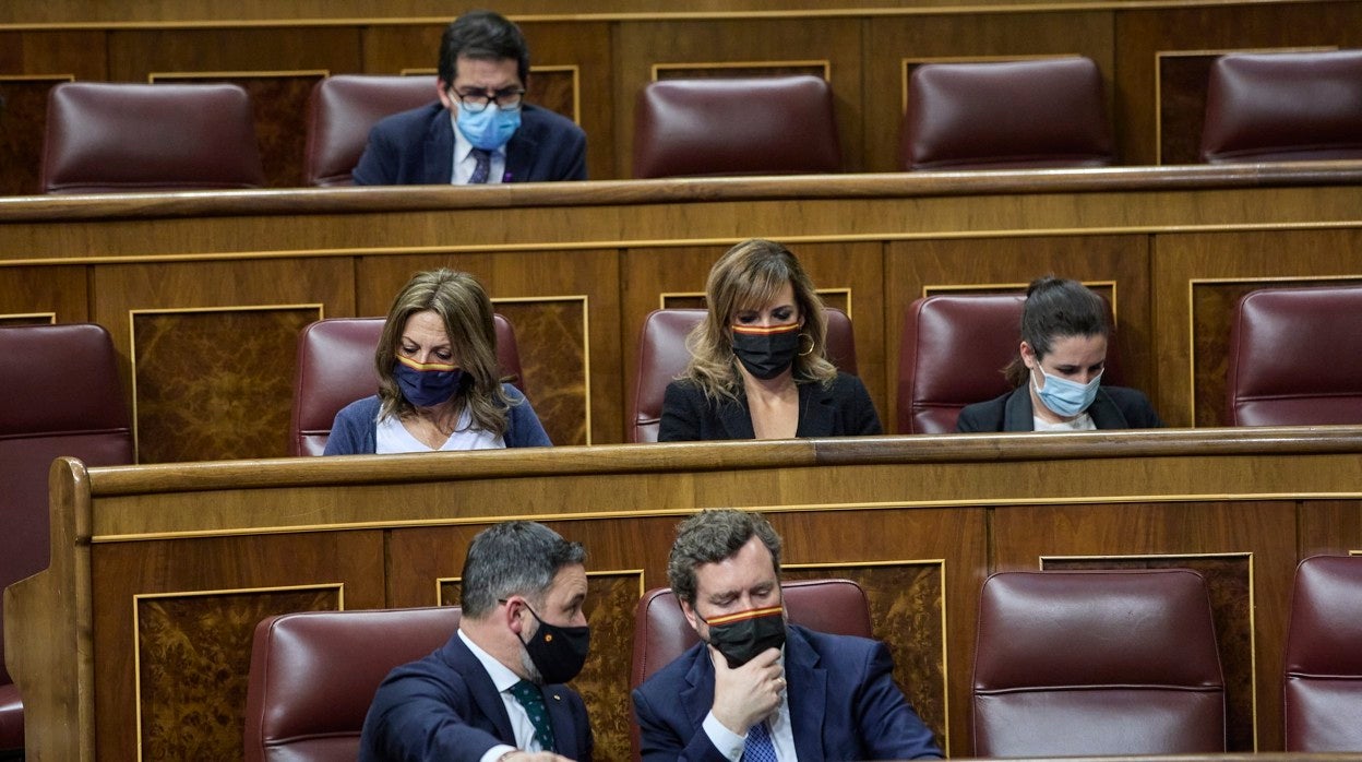 Santiago Abascal e Iván Espinosa de los Monteros, este martes, en el pleno del Congreso