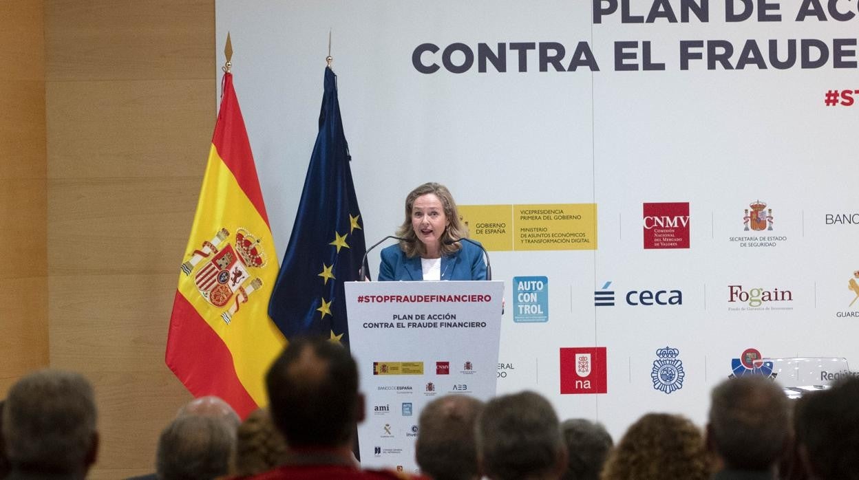 La vicepresidenta Nadia Calviño, durante la presentación del plan