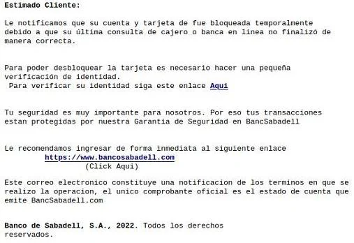 Alerta de fraude: «El Banco Sabadell no tiene ningún aviso importante para ti, es &#039;phishing&#039;»