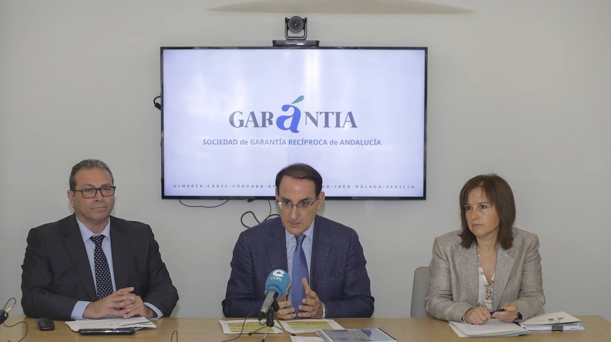 Antonio Vega, Javier González de Lara, Maribel Martínez durante la rueda de prensa celebrada en Sevilla