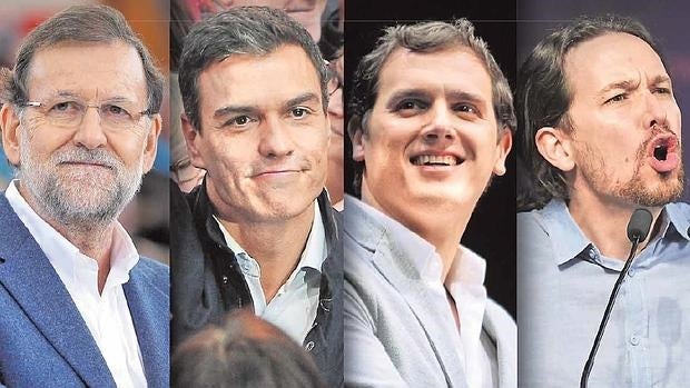 Mariano Rajoy (PP), Pedro Sánchez (PSOE), Albert Rivera (Ciudadanos) y Pablo Iglesias (Podemos)