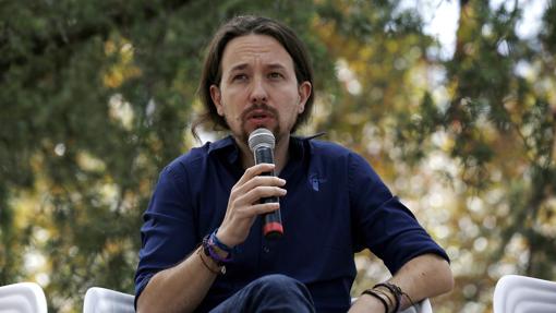 El candidato de Unidos Podemos, Pablo Iglesias, durante un acto de campaña