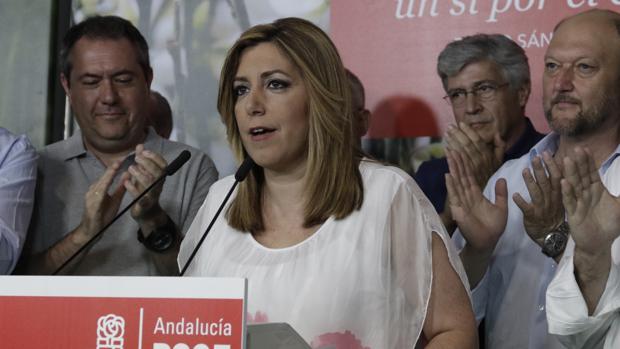 Susana Díaz durante su comparecencia de este domingo tras conocerse el resultado electoral