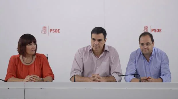 Micaela Navarro, Pedro Sánchez y César Luena