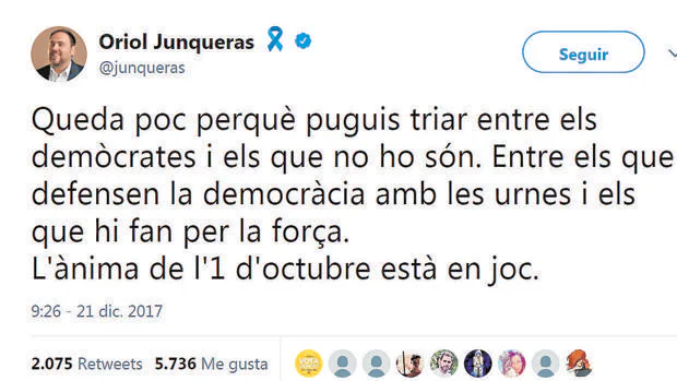 Junqueras acusó a sus adversarios desde prisión durante las elecciones: «No son demócratas»