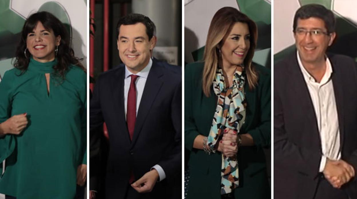 Teresa Rodríguez, Juanma Moreno, Susana Díaz y Juan Marín