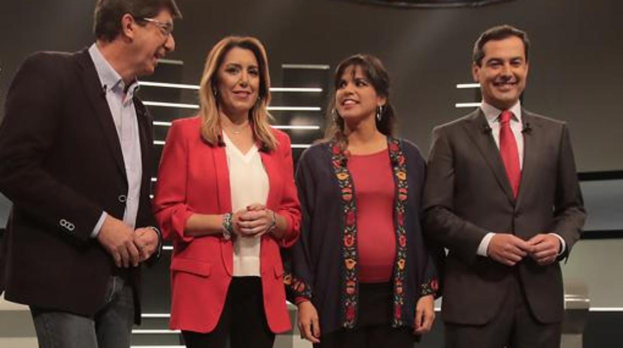 Juan Marín, Susana Díaz, Teresa Rodríguez y Juanma Moreno, este lunes en Televisión Española