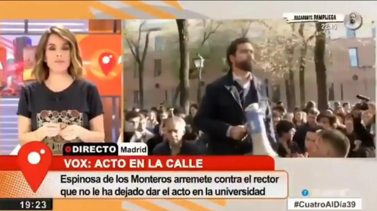 Iván Espinosa de los Monteros (Vox) manda callar a una periodista: «No moleste, Cuatro»