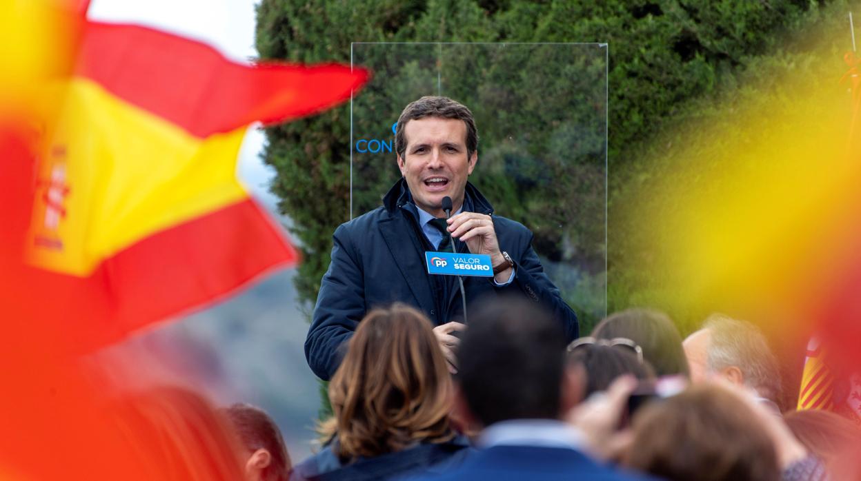 Pablo Casado durante el mitin celebrado ayer en un cigarral de Toledo