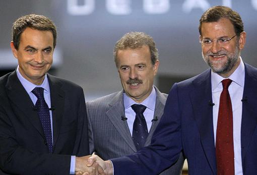 José Luis Rodríguez Zapatero y Mariano Rajoy protagonizaron el cara a cara en 2008. Moderó el periodista Manuel Campo Vidal