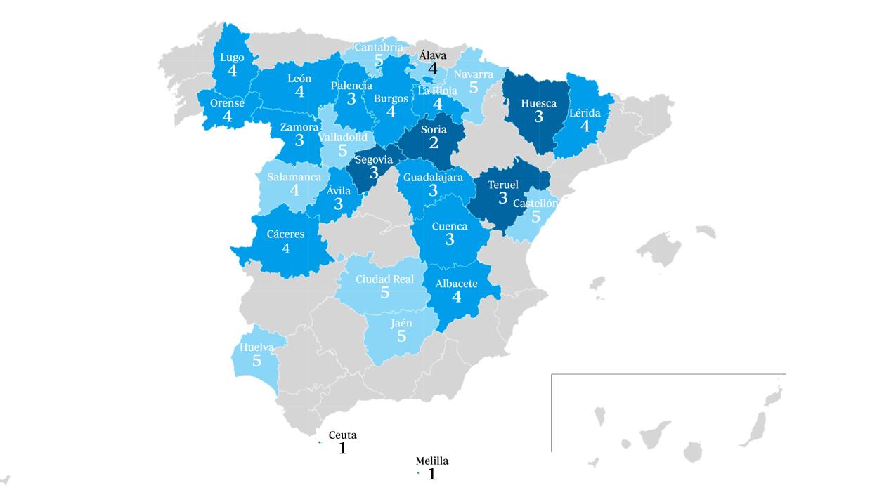 Circunscripicones donde se reparten menos escaños al Congreso