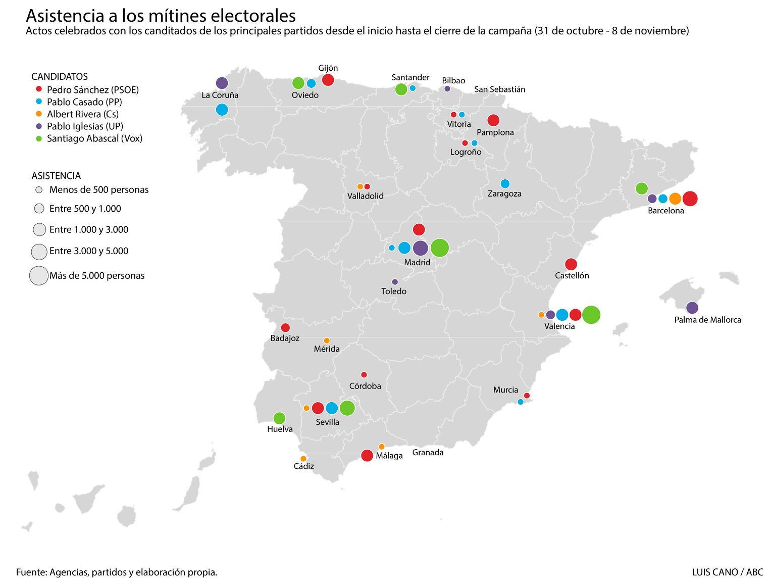 El mapa de los mítines del 10-N: pequeños llenos y miedo al fracaso