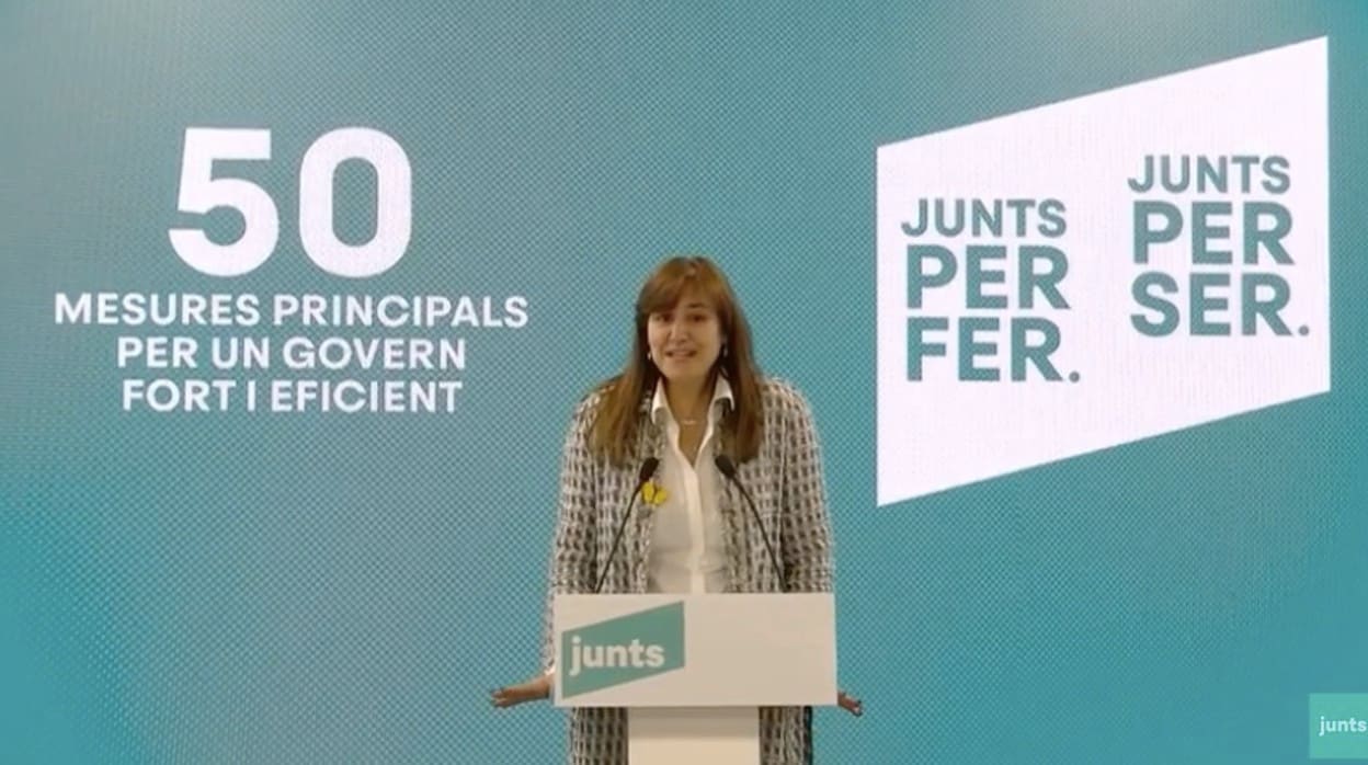 Laura Borràs, hoy, durante la presentación de las 50 medidas principales de Junts para el 14-F