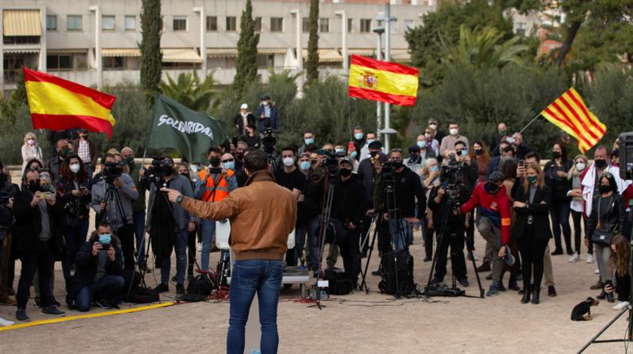 Santiago Abascal, hoy, en Tarragona, durante el mitin electoral de cara a las elecciones del 14-F