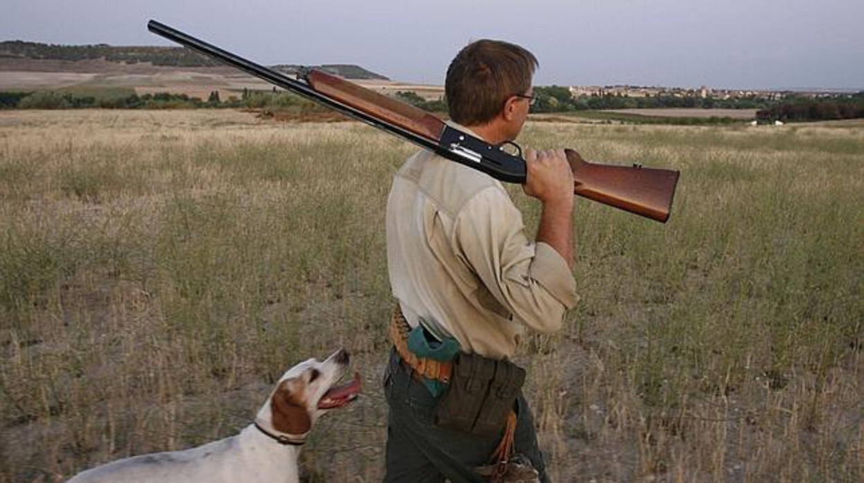 Un cazador con su perro en un coto
