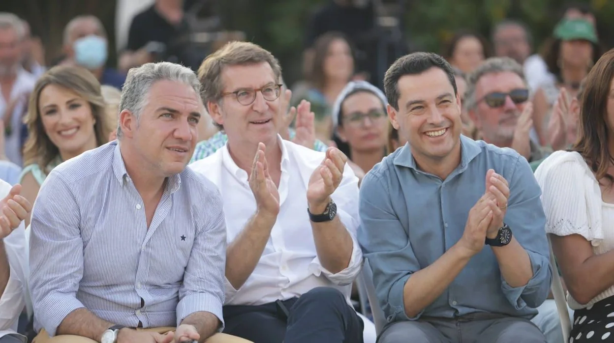 Bendodo, Feijóo y Moreno, este sábado en el mitin que han compartido en Málaga