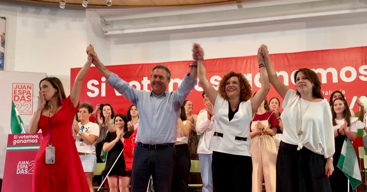 María Márquez, Juan Espadas, María Eugenia Limón y Adriana Lastra, en el mitin socialista en la Universidad de Huelva