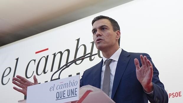 El secretario general del PSOE, Pedro Sánchez, en un acto de campaña