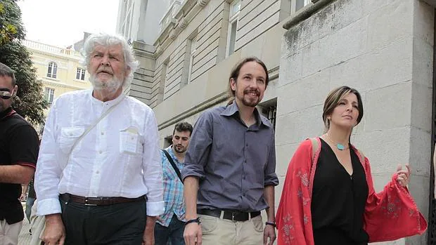 Beiras, Iglesias y Díaz, durante una visita del líder de Podemos a Galicia