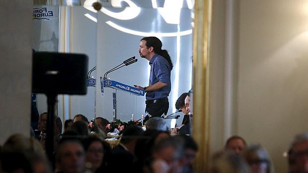 Pablo Iglesias, durante el desayuno informativo de este jueves