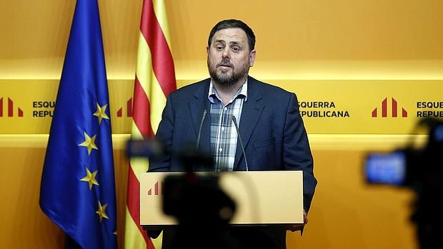 El presidente de ERC, Oriol Junqueras, durante una rueda de prensa el pasado miércoles