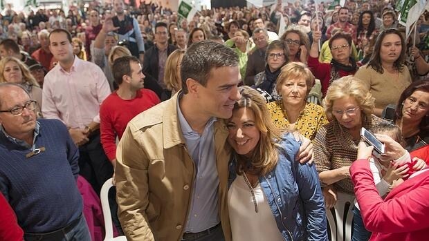 Pedro Sánchez y Susana Díaz el pasado domingo durante un mitin en Jaén