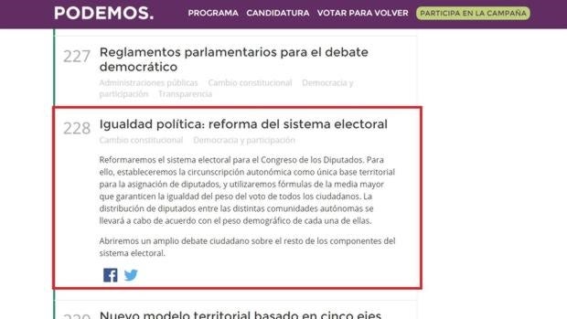 Podemos incluye en el programa la reforma electoral que no pasó la criba de las bases