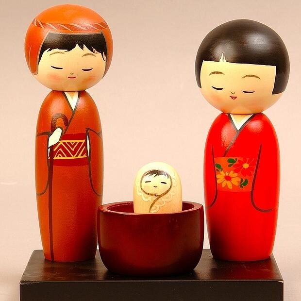 Belén procedente de Japón realizado con muñecos «kokeshi»