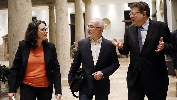 Oltra (Compromís), Montiel (Podemos) y Puig (PSOE), en una imagen de archivo