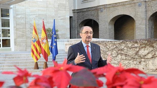 El presidente aragonés, Javier Lambán, durante el discurso de Fin de Año