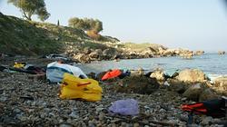 Playa de Lesbos durante los rescates a refugiados