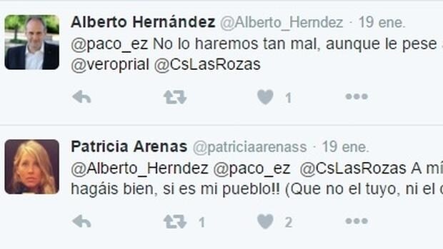 Extracto del intercambio de tuits entre Arenas y Hernández