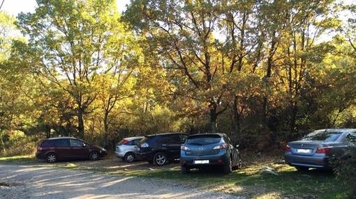 Vehículos estacionados en los caminos rurales que bordean la finca