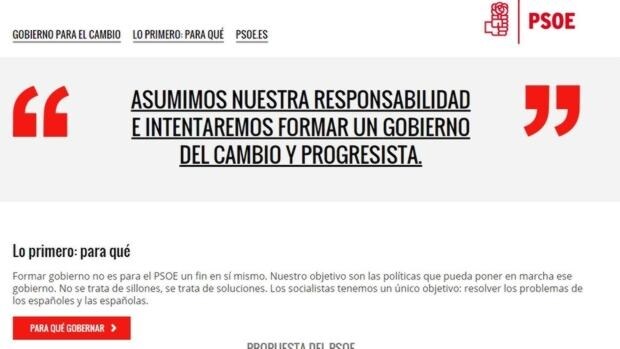 El PSOE informa en una web de la negociación de investidura