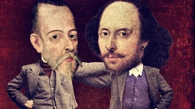 Recreación de dos cuerpos con las cabezas de Miguel de Cervantes (izq.) y William Shakespeare