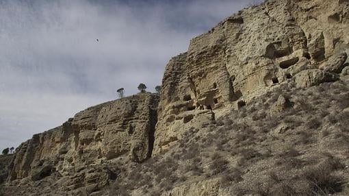 Farallón calizo en el que están excavadas las casas trogloditas del Risco de las Cuevas