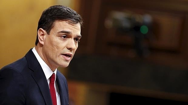 Pedro Sánchez, esta tarde, durante su discurso en el Congreso